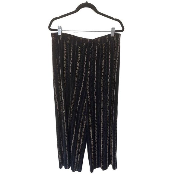 Chico’s Travelers Wide Leg Black Slinky Chain All Over Pattern Casual Pants Size - Picture 1 of 14